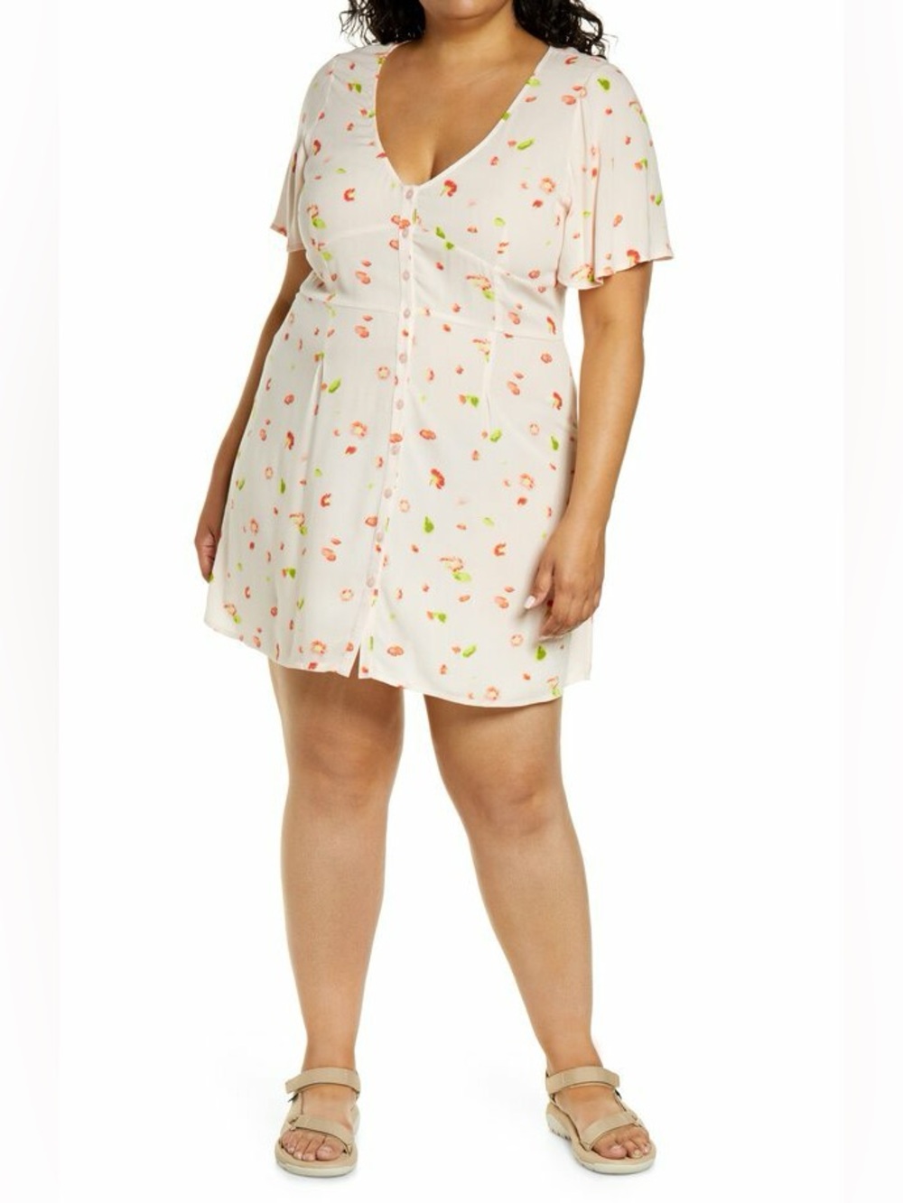 BP Floral Skater Patter Short Sleeve Mini Dress NWT Pink Red Size 2X